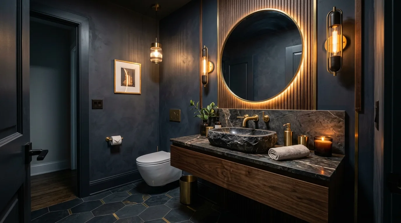 Let the vanity become the decorative anchor of the room inspiration for a powder room.